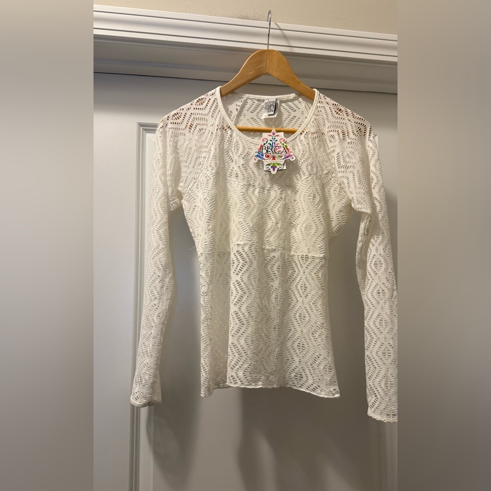 BECCA Ivory Lace Long Sleeve Swim Coverup